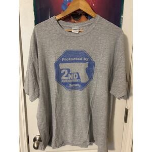 Gildan Ultra Cotton Mens XL Grey 2nd Amendment Security Graphic T-Shirt